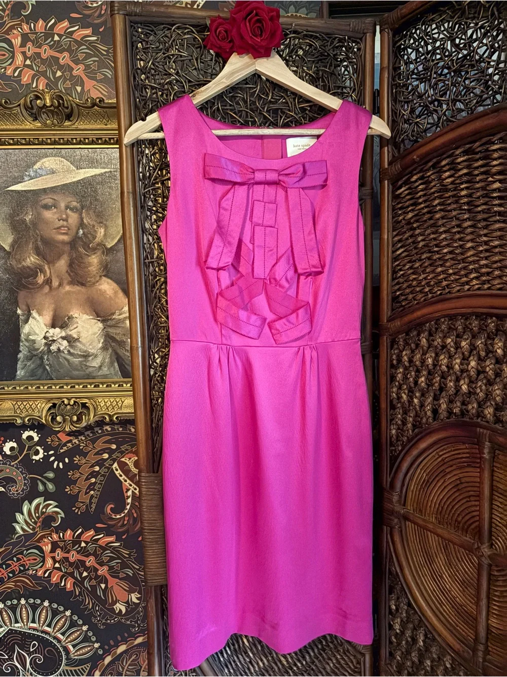Kate Spade New York Hot Pink Bow Ribbon Sheath Dress Size 2 Statement Party